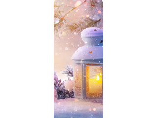 Textilbanner "Laterne im Schnee" 75 x 180cm, weiss/hellblau, Schlauchnaht oben+unten