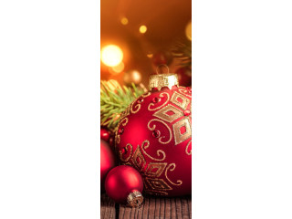 Textilbanner "Kugel rot verziert" 75 x 180cm, rot/gold/braun, Schlauchnaht oben+unten