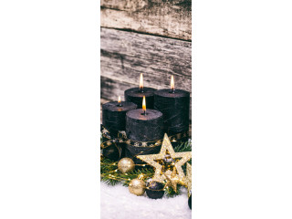 Textilbanner "Kerzen mit Stern" 75 x 180cm, schwarz/gold, Schlauchnaht oben+unten