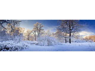 Querbanner "Winterlandschaft" 150 x 50cm, weiss/blau, Schlauchnaht oben+unten