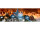 Querbanner "Kerze/Stern/Kugeln" 150 x 50cm, weiss/blau/braun, Schlauchnaht oben+unten
