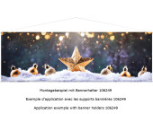 Querbanner "Stern und Kugeln in Schnee" 150 x 50cm, weiss/gold, Schlauchnaht oben+unten
