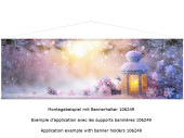 Querbanner "Laterne im Schnee" 150 x 50cm, weiss/hellblau/rosa, Schlauchnaht oben+unten