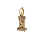 Kerze Holz auf Fuss natur/gold, mit Alu-Flamme, B 11 x H...
