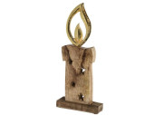Kerze Holz auf Fuss natur/gold, mit Alu-Flamme, B 15 x h...