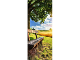 Textilbanner Bank/Landschaft 75x180cm, braun/bunt Schlauchnaht oben+unten
