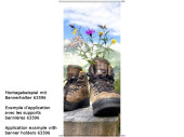 Textilbanner Schuhe/Blumen 75x180cm, braun/bunt Schlauchnaht oben+unten