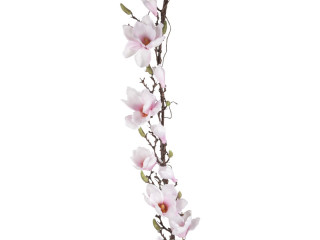 guirlande de magnolia "Queens", l 100cm, p 18cm, blanc/rose, fleurs 6 - 12cm