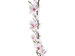 Magnoliengirlande "Queens", L 100cm, B 18cm, weiss/pink, Blüten 6 - 12cm