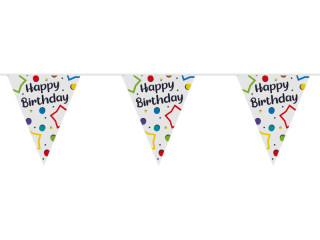 chaîne fanion "Happy Birthday" blanc/coloré, l 6m, 15 fanions papier