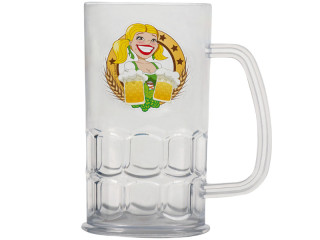 verre à bière en plastique 0,4 l, transparent, avec impression
