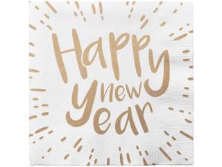 Servietten "Happy New Year" weiss/gold, 33 x 33cm, 20 Stück