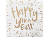 serviettes "Happy New Year" blanc/or, 33 x...