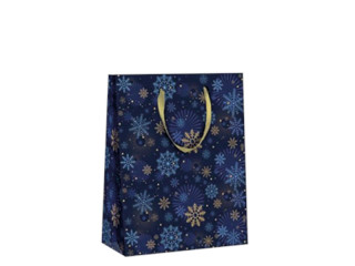 Geschenktasche "Eiskristalle", blau/gold, 18 x 10 x H 23cm