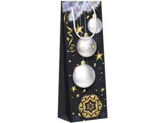 gift bag "balls/star", blue/white/gold matt, 12 x 8 x h 36cm, for bottles