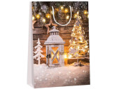 Geschenktasche "Laterne/Baum", weiss/braun, 33...