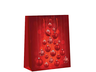 Geschenktasche "Kugeln rot", rot/silber, 26 x 13 x 32cm