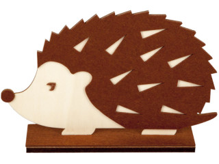 figurine 2D "hérisson" grand, feutre/bois, marron/naturel, l 32 x h 20cm, épaisseur 6mm, sur plaque de base