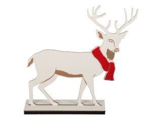 deer with scarf 2D, small, white/red, MDF, w 30 x h 35cm, on base plate