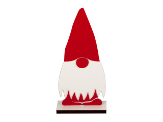 Wichtel mit Mütze 2D, klein, weiss/rot, MDF, B14 x H 32.5cm, auf Standplatte