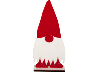 gnome avec chapeau 2D, grand, blanc/rouge, MDF, l 20,5 x h 46,5cm, sur socle