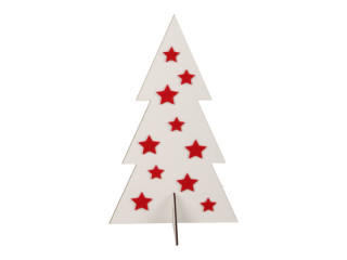 Display 2D "Tanne mit Filzsternen" weiss/rot, MDF 3mm, B 22 x H 36.5cm, mit Aufstellfuss