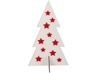 display 2D "fir tree with felt stars" white/red, MDF 3mm, w 33 x h 55cm, with stand