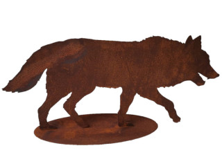 méchant loup sur assiette, métal effet rouille, l 85 x h 40cm