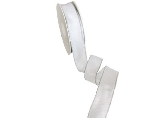 Band "Weihnachts-Basic" mit Silberkante, weiss/silber, 25mm x 25m