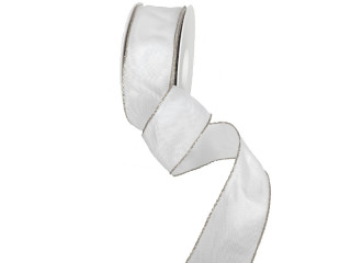 Band "Weihnachts-Basic" mit Silberkante, weiss/silber, 40mm x 25m