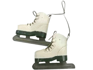 pair of traditional ice skates, metal, cream/black, w 22 x h 16 x d 6cm