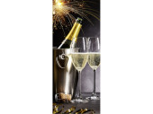 textile banner "sparkling wine with 2 glasses". 75 x 180cm, anthracite/silver/gray, tube seam top + bottom