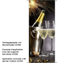 textile banner "sparkling wine with 2 glasses". 75 x 180cm, anthracite/silver/gray, tube seam top + bottom