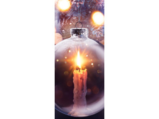 textile banner *candle in ball*, 75 x 180cm, violet/yellow, tube seam at top + bottom