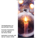 textile banner *candle in ball*, 75 x 180cm, violet/yellow, tube seam at top + bottom