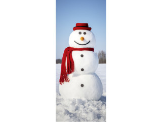 Textilbanner Schneemann mHut 75x180cm, weiss/blau/rot Schlauchnaht oben+unten