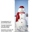 Textilbanner Schneemann mHut 75x180cm, weiss/blau/rot Schlauchnaht oben+unten