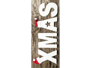 Textilbanner Text XMAS /Holz 75x180cm, braun/weiss Schlauchnaht oben+unten