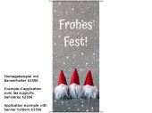 Textilbanner 3 Wichtel+Text 75x180cm, grau/weiss/rot Schlauchnaht oben+unten