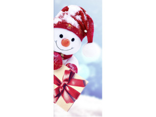 Textilbanner Schneeman/Paket 75x180cm, weiss/rot/blau Schlauchnaht oben+unten