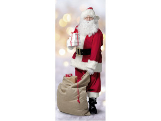 Textilbanner Nikolaus/Pakete 75x180cm, rot/weiss/braun Schlauchnaht oben+unten