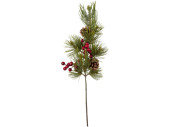 branche de pin "Virginia" vert/rouge/marron, l 50cm, p 18cm, plastique