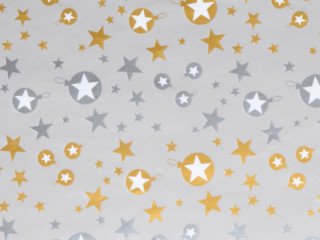 Geschenkpapier Sterne+Kugeln silber-gold 50cm x 50m