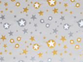papier cadeau étoiles+boules argent-or 50cm x 50m