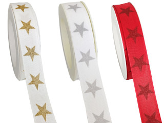 ribbon "glitter star row" w 25mm, l 20m, var. colors