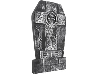 gravestone "RIP" with cross/skull, styrofoam, grey, h 50 x w 32 x d 2.5cm