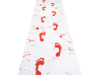 carpet "blood footprints" white/red, w 60 x l 450cm