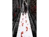 carpet "blood footprints" white/red, w 60 x l 450cm