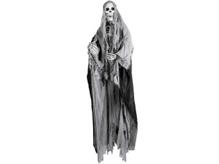 décoration suspendue squelette avec des yeix lumières, gris/noir, h180cm