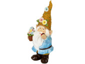 garden gnome "Oskar with flower hat", blue